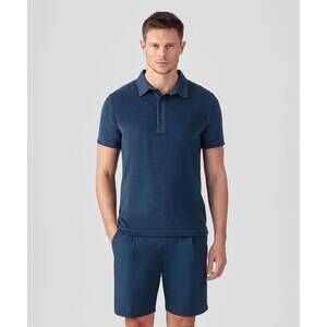NEW RON DORFF cotton terry polo with piqué collar in deep blue